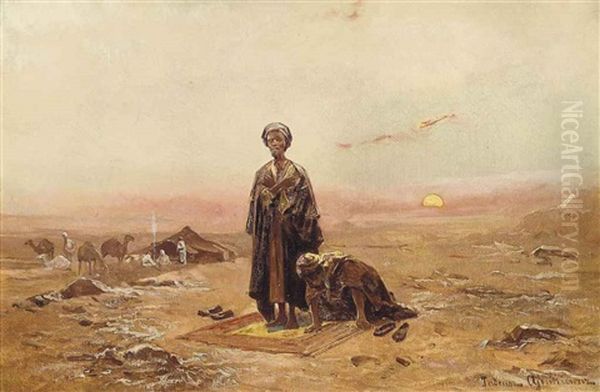 Bedouins Praying In The Desert - view 1