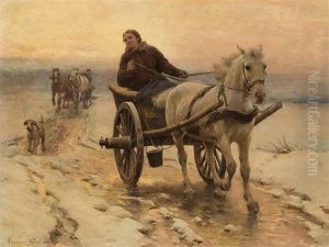 Horses And Cart In Winter by Zygmunt Ajdukiewicz