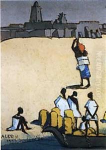 Pirogue Devant La Mosquee by Marcelle Akein
