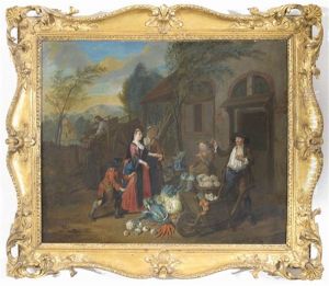 A Lady And Her Maid At A Vegetable Sellers Cottage, A Thief Attempting To Steal Her Watch