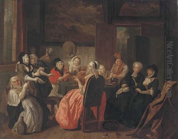 A Merry Company Drinking And Smoking In An Interior - view 1