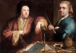 A Candlelit Scene Of Two Gentlemen Smoking by Josef van Aken