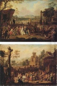 A Market Scene With An Elegant Couple At A Fruit Stall by Josef van Aken