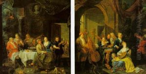 Figures On A Terrace Playing Music by Josef van Aken