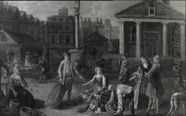 A View Of Covent Garden Market Looking West Towards The Eastfront Of St. Paul's Church by Josef van Aken