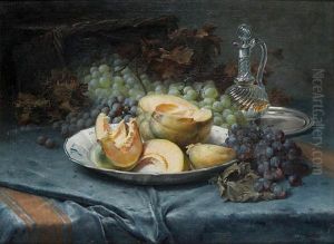 Still Life With Grapes, Melon And Carafe by Leo Van Aken