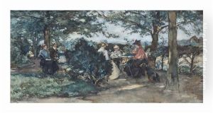 A Sunny Afternoon In A Tea Garden, The Hague by Johannes Evert Hendrik Akkeringa