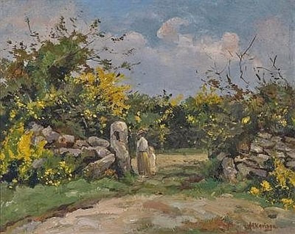 Mutter Und Kind In Bluhender Landschaft - view 1