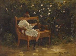 Lesendes Madchen Auf Der Gartenbank