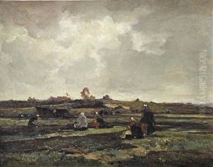 Net Menders In The Dunes Of Scheveningen by Johannes Evert Hendrik Akkeringa