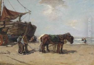 Horses On The Beach by Johannes Evert Hendrik Akkeringa