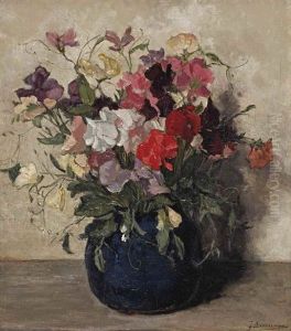 Lathyrus In A Blue Vase by Johannes Evert Hendrik Akkeringa