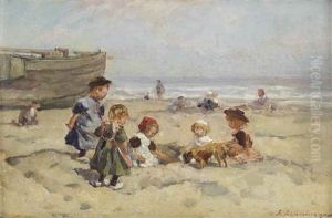 Children Playing On The Beach by Johannes Evert Hendrik Akkeringa