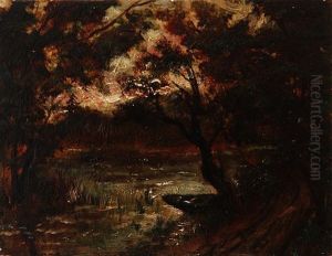Boat At The River Bank by Johannes Evert Hendrik Akkeringa