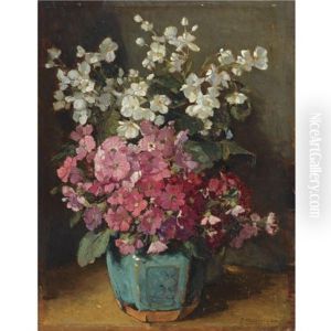 A Begonia And Busy Lizzy In A Ginger Pot
