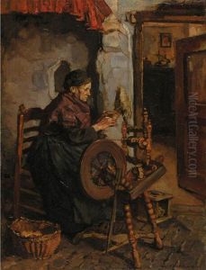 Interieur Mit Spinnender Frau