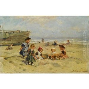 Children At Play On The Beach In Zeeland