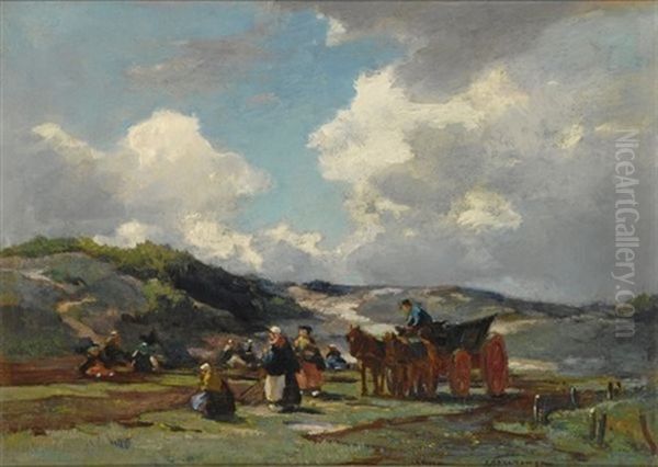 Women Mending Nets In The Dunes - view 1