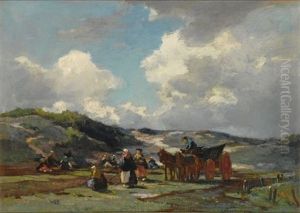 Women Mending Nets In The Dunes