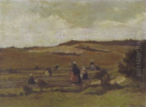 Fisherwomen Mending Nets In The Dunes - view 1