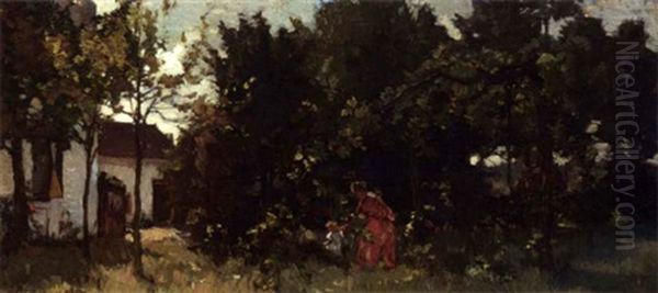 A Mother And Child Picking Flowers - view 1