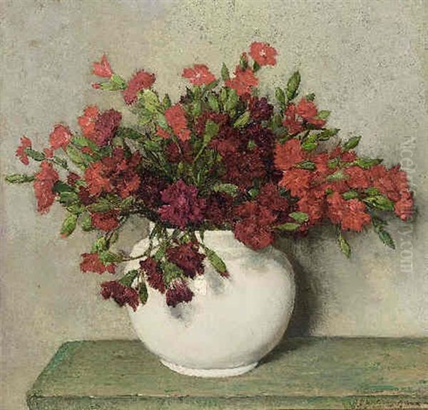 A Still Life With Red Carnations In A Vase - view 1
