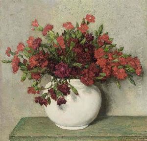 A Still Life With Red Carnations In A Vase by Johannes Evert Hendrik Akkeringa