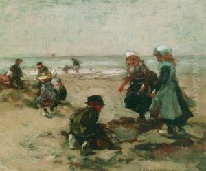 Children On The Beach by Johannes Evert Hendrik Akkeringa