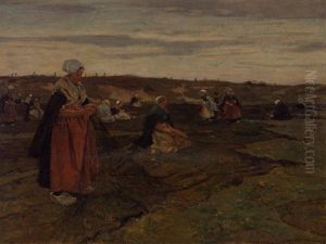 Nettenboetsters At Work In The Dunes by Johannes Evert Hendrik Akkeringa