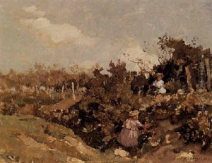 Girls Picking Flowers In The Dunes by Johannes Evert Hendrik Akkeringa