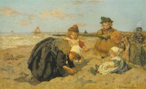 Children On The Beach by Johannes Evert Hendrik Akkeringa