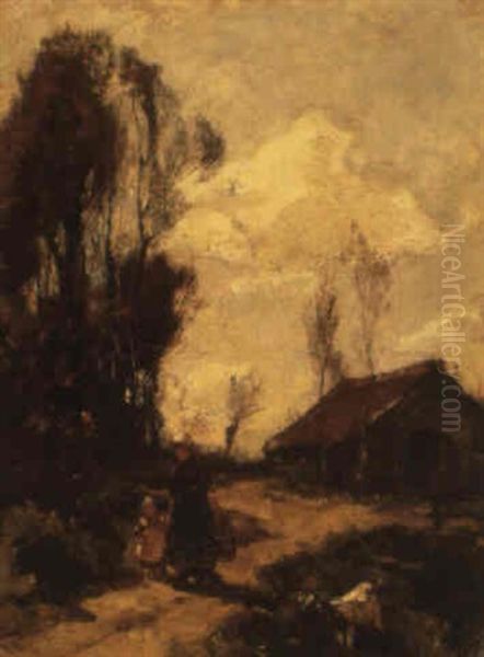 A Peasant Woman With Her Child On A Country Road - view 1