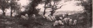 A Resting Shepherd With His Flock by Johannes Evert Hendrik Akkeringa