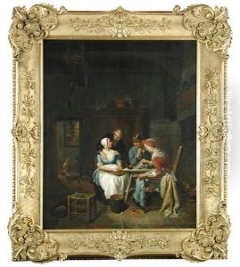 An Amorous Innkeeper Embracing A Maid, Whilst Another Couple Takes Tea by Jacob Akkersdijk