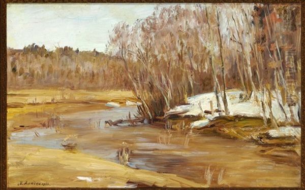 Russian Landscape At Early Spring With Birch Trees At A Stream - view 1