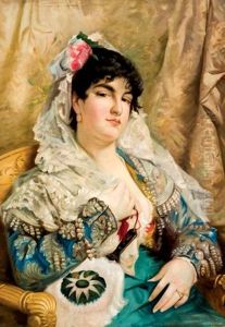 Dama Con Abanico by Jose Maria Alarcon