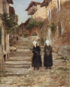 Breton Women On A Village Street by Guillaume Alaux