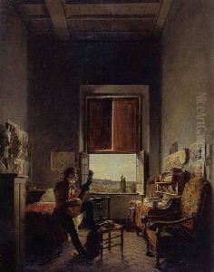 Louis Vincent Leon Palliere In His Studio At The Villa Medici, Rome by Jean Alaux
