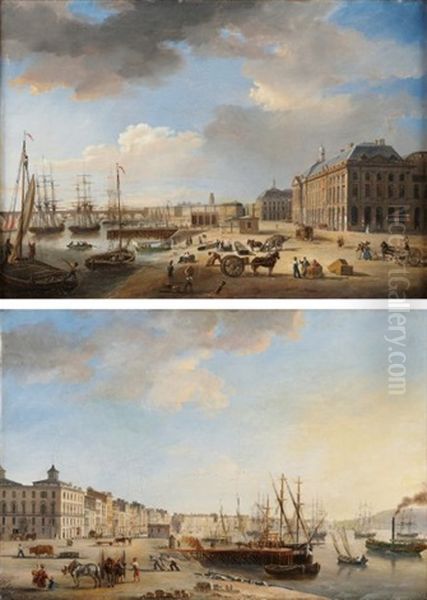 Vue Du Quai Des Chartrons A Bordeaux Depuis L'esplanade Des Quinconces (+ Vue De La Place De La Bourse Et Du Pont De Pierre Depuis L'esplanade Des Quinconces; Pair) - view 1