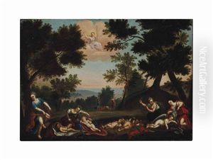 Sleeping Cupids Disarmed By The Nymphs by Francesco Albani