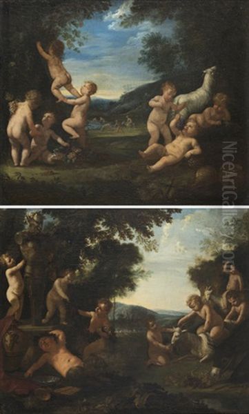 Paesaggi Con Giochi Di Putti E Satiri (coppia) - view 1