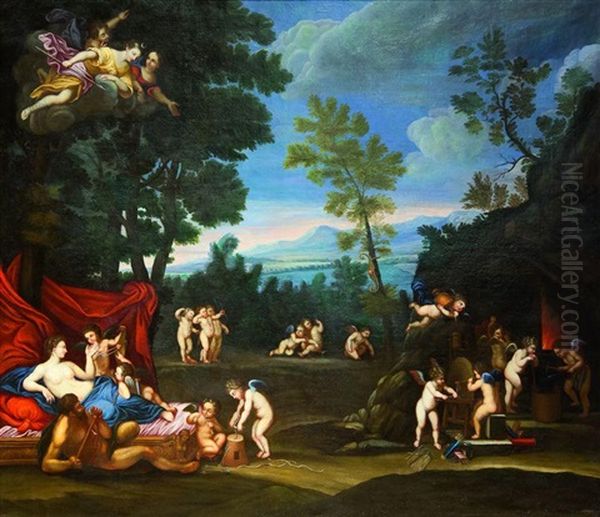 Les Nymphes De Diane Desarmant Les Amours Endormis Et Venus A La Forge De Vulcain (pair) - view 1