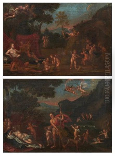 Adonis Conduit Pres De Venus Par Les Amours Et Le Repos De Venus Et De Vulcain (pair) - view 1