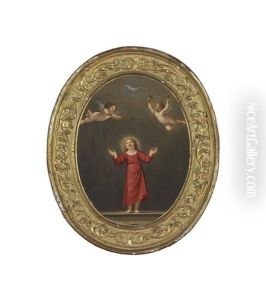 The Christ Child With The Holy Dove And Two Putti Carrying Instruments Of The Passion by Francesco Albani