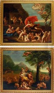 An Allegory Of Fire: Jupiter At The Forge Of Vulcan (+ An Allegory Of Earth: Flora, Ceres, Berecinta And Bacchus; Pair) by Francesco Albani