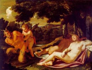 Amor Bindet Einen Satyr, Der Zwei Schlafende Nymphen Belauscht Amor Bindet Einen Satyr, Der Zwei Schlafende Nymphen Belauscht