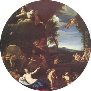 Paesaggio Con Venere, Amorini Che Forgiano Le Frecce, Altri Amorini Che Tirano Con L'arco, E Nel Cielo Altre Divinita by Francesco Albani
