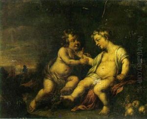 Two Putti In A Landscape With Fruit Two Putti In A Landscape With Fruit