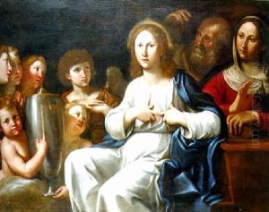 Christ Displaying His Wounds, With The Virgin Mary, Saint Joseph And Attendant Angels Nearby