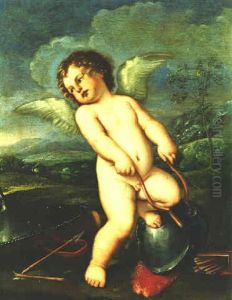 Cupid Playing With The Arms Of Mars by Francesco Albani
